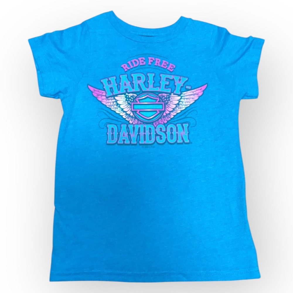 Harley-Davidson Blue and Pink Short Sleeve Tee Youth XS